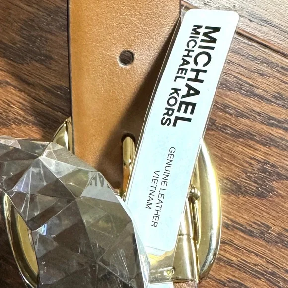 Leather Michael Kors Classic Reversible BeltWhite BrownGolden plated Buckle